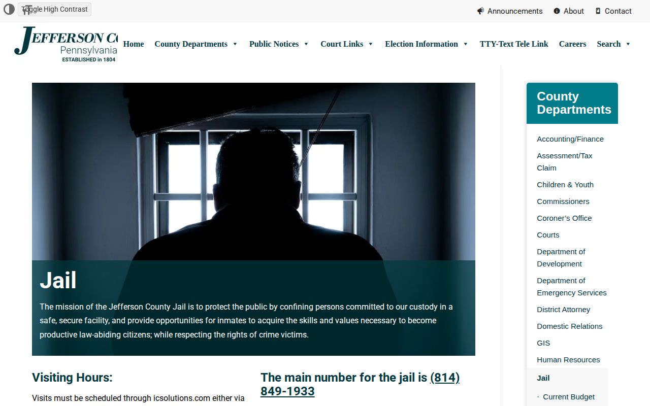 Jefferson County Jail booking-record information page